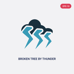 two color broken tree by thunder vector icon from meteorology concept. isolated blue broken tree by thunder vector sign symbol can be use for web, mobile and logo. eps 10