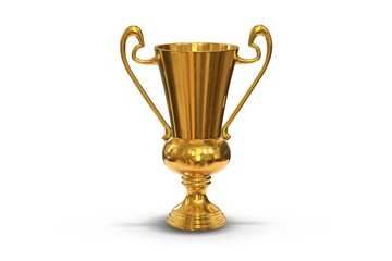 Fototapeta na wymiar 3D render of golden trophy cup isolated on white
