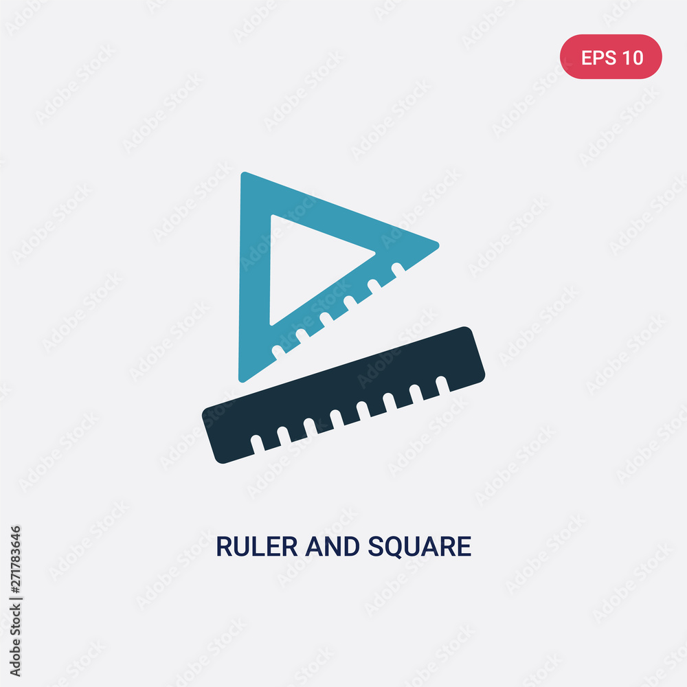 Poster two color ruler and square measuring tools vector icon from miscellaneous concept. isolated blue rul