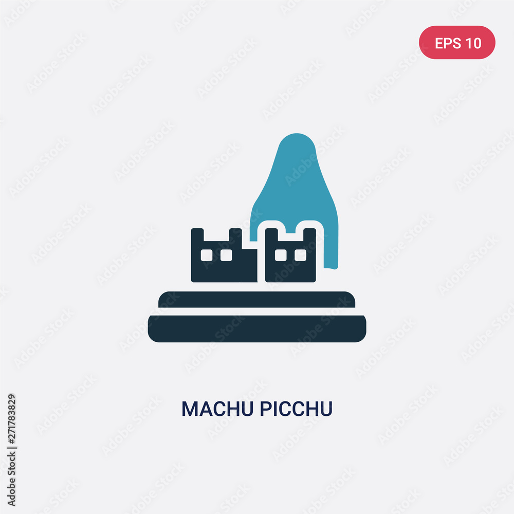 Poster two color machu picchu vector icon from monuments concept. isolated blue machu picchu vector sign sy