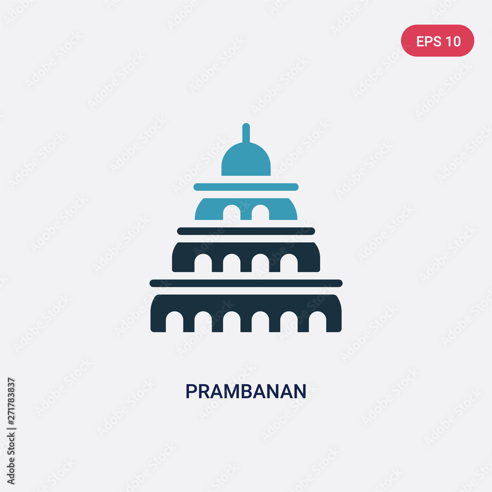 Poster two color prambanan vector icon from monuments concept. isolated blue prambanan vector sign symbol c