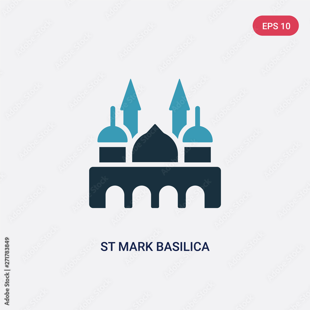 Poster two color st mark basilica vector icon from monuments concept. isolated blue st mark basilica vector