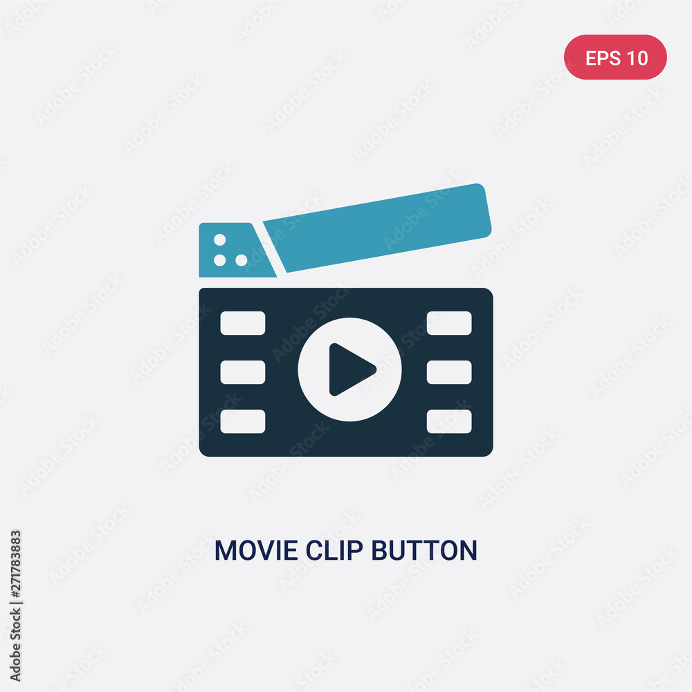 Poster two color movie clip button vector icon from multimedia concept. isolated blue movie clip button vec