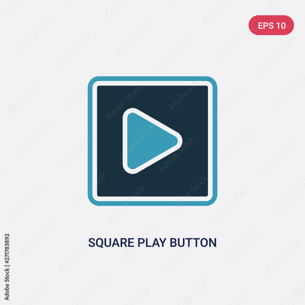 Poster two color square play button vector icon from multimedia concept. isolated blue square play button v