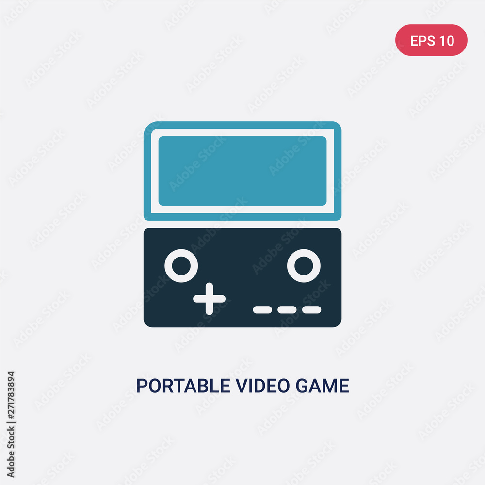 Poster two color portable video game console vector icon from multimedia concept. isolated blue portable vi