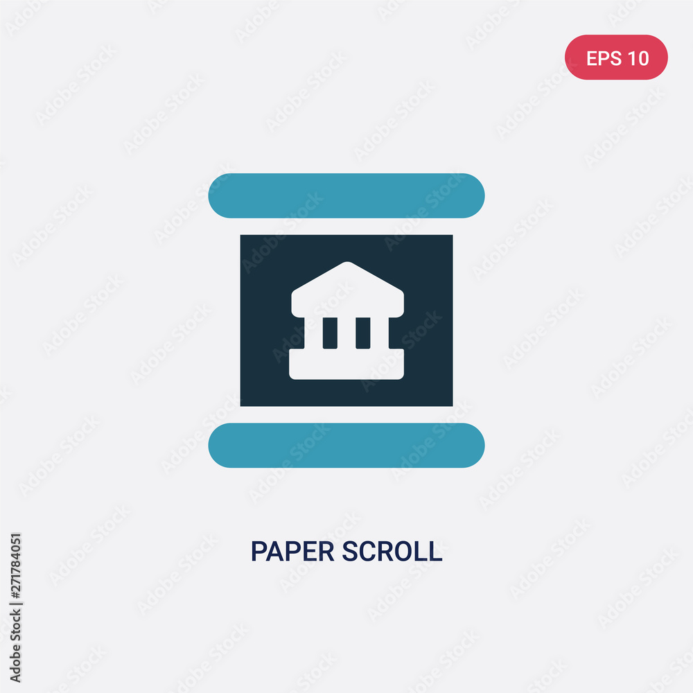 Poster two color paper scroll vector icon from museum concept. isolated blue paper scroll vector sign symbo