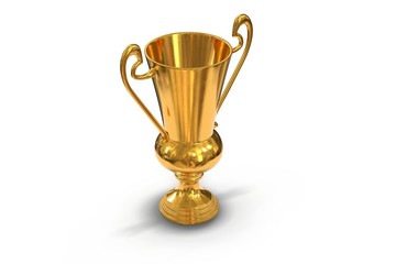 3D render of golden trophy cup isolated on white