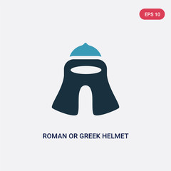 two color roman or greek helmet vector icon from museum concept. isolated blue roman or greek helmet vector sign symbol can be use for web, mobile and logo. eps 10