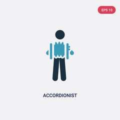 two color accordionist vector icon from music concept. isolated blue accordionist vector sign symbol can be use for web, mobile and logo. eps 10