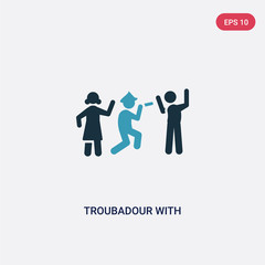 two color troubadour with kids vector icon from music concept. isolated blue troubadour with kids vector sign symbol can be use for web, mobile and logo. eps 10