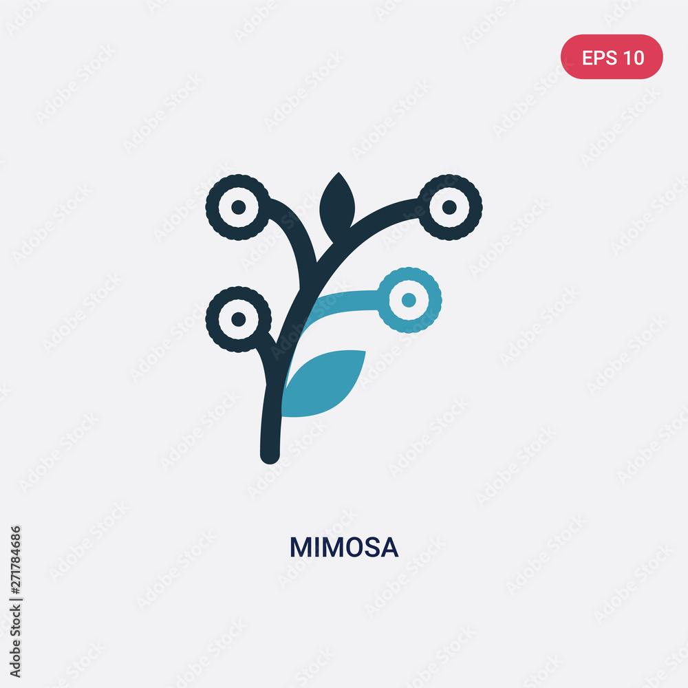 Poster two color mimosa vector icon from nature concept. isolated blue mimosa vector sign symbol can be use
