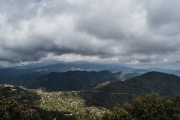 Fototapeta na wymiar Troodos mountains in Cyprus on a cloudy day