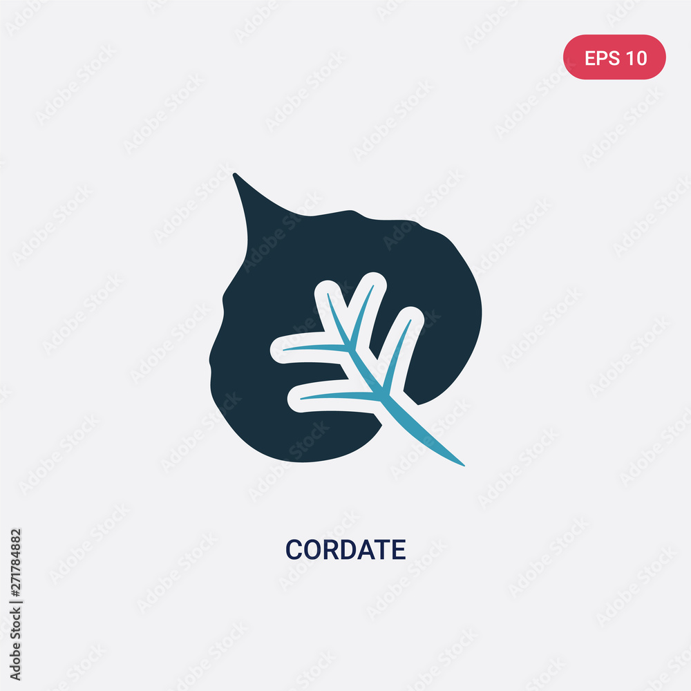 Poster two color cordate vector icon from nature concept. isolated blue cordate vector sign symbol can be u