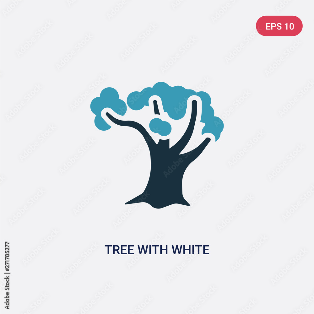 Poster two color tree with white foliage vector icon from nature concept. isolated blue tree with white fol