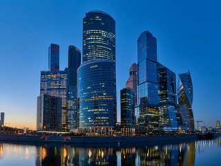Evening panorama of the Moscow City Business Center from the Taras Shevchenko embankment of the...