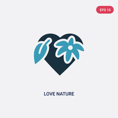 two color love nature vector icon from nature concept. isolated blue love nature vector sign symbol can be use for web, mobile and logo. eps 10