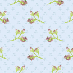 Seamless pattern with flowers on a blue background.