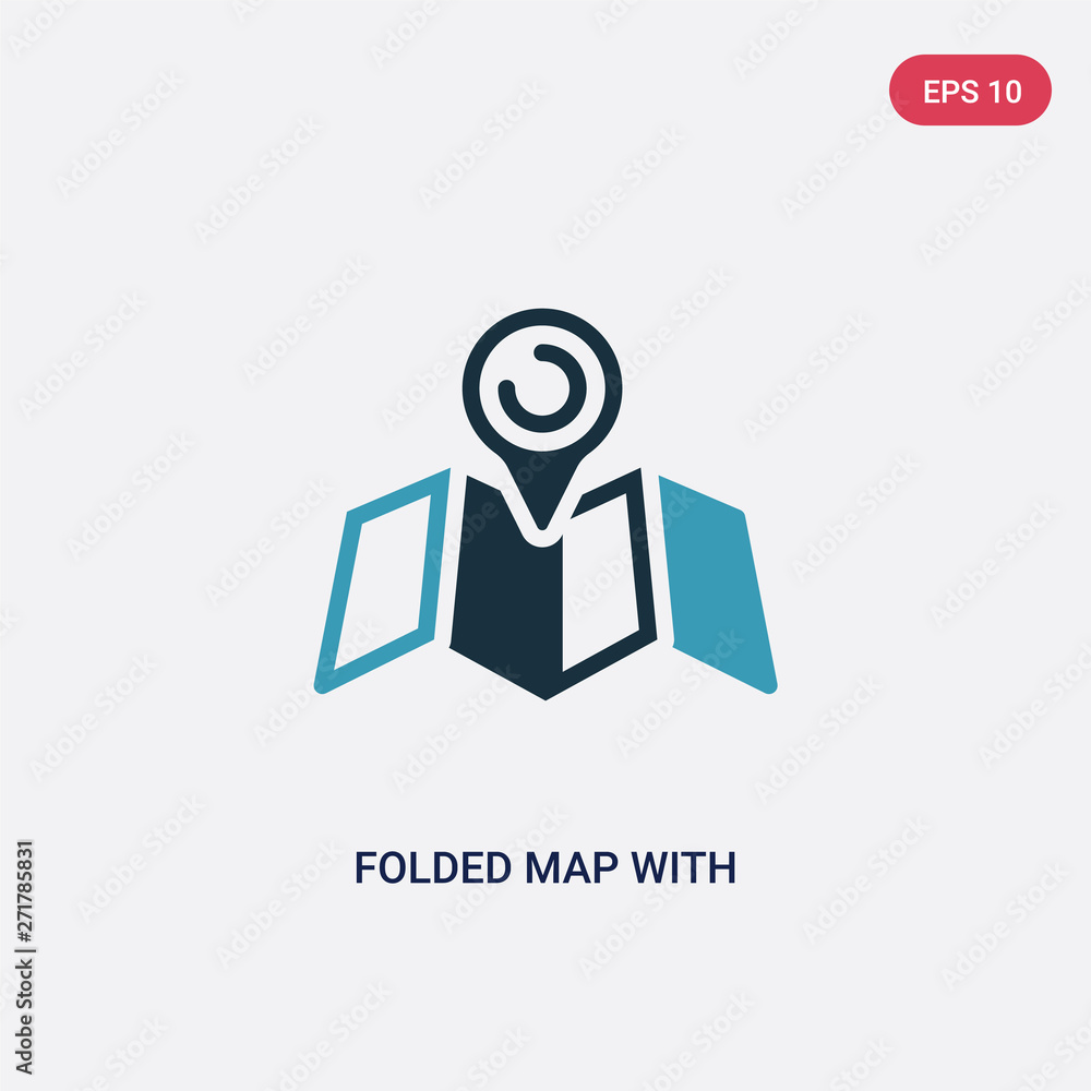 Poster two color folded map with placeholder vector icon from nautical concept. isolated blue folded map wi