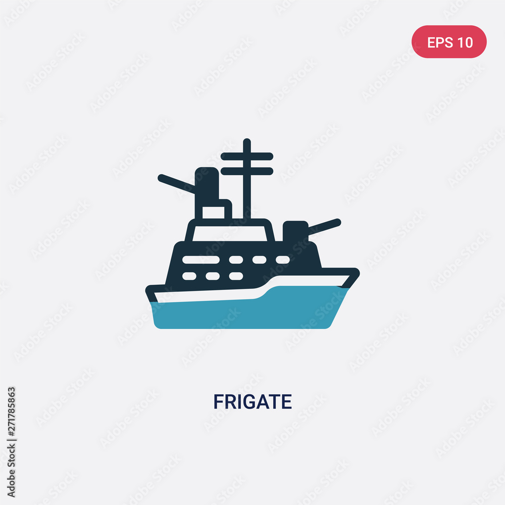 Poster two color frigate vector icon from nautical concept. isolated blue frigate vector sign symbol can be