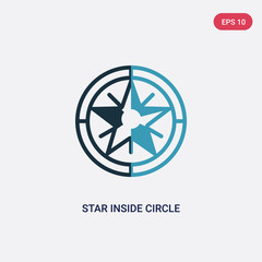 two color star inside circle vector icon from nautical concept. isolated blue star inside circle vector sign symbol can be use for web, mobile and logo. eps 10
