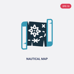two color nautical map vector icon from nautical concept. isolated blue nautical map vector sign symbol can be use for web, mobile and logo. eps 10