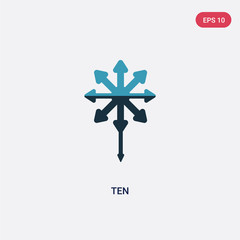 two color ten vector icon from orientation concept. isolated blue ten vector sign symbol can be use for web, mobile and logo. eps 10