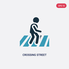 two color crossing street vector icon from people concept. isolated blue crossing street vector sign symbol can be use for web, mobile and logo. eps 10