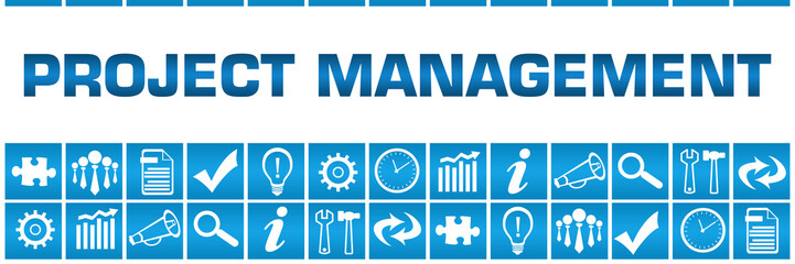 Project Management Blue Box Grid Business Symbols 