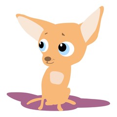 Cute cartoon dog with huge eyes, cartoon character, drawing by hand in digital form, color illustration in vector