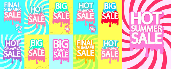 Set Summer Sale up to 70% off posters design template, special deal, vector illustration