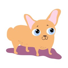 Cute cartoon dog with huge eyes, cartoon character, drawing by hand in digital form, color illustration in vector