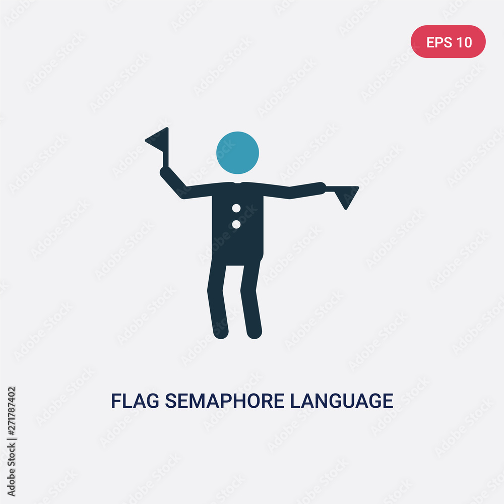 Poster two color flag semaphore language vector icon from people concept. isolated blue flag semaphore lang