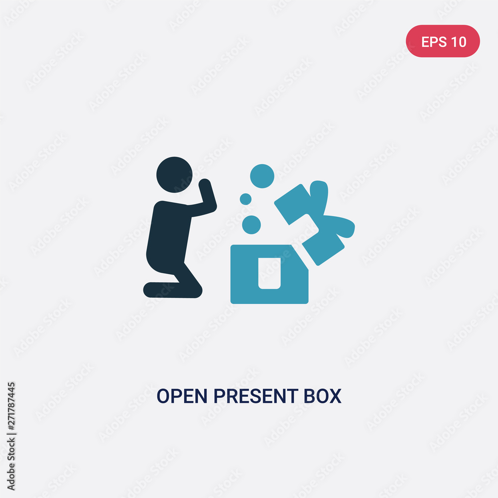 Poster two color open present box vector icon from people concept. isolated blue open present box vector si