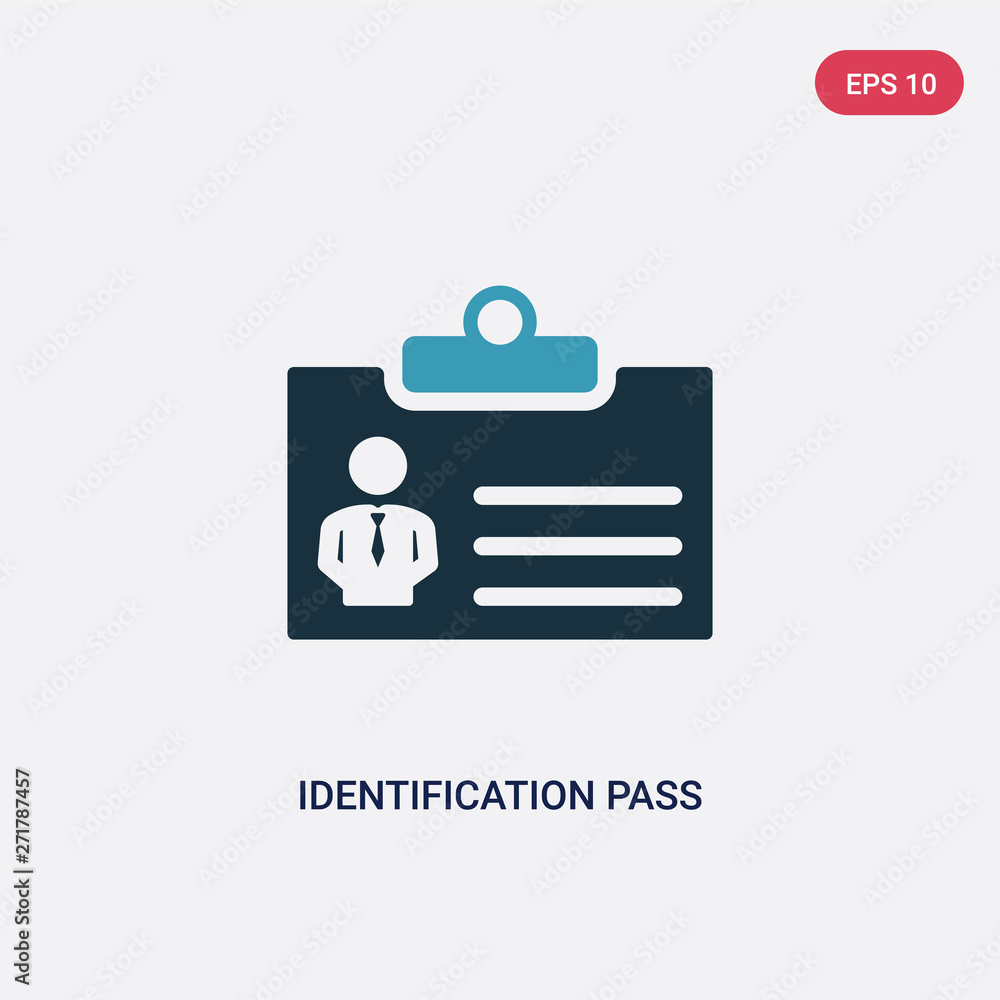 Poster two color identification pass vector icon from people concept. isolated blue identification pass vec
