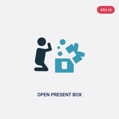two color open present box vector icon from people concept. isolated blue open present box vector sign symbol can be use for web, mobile and logo. eps 10