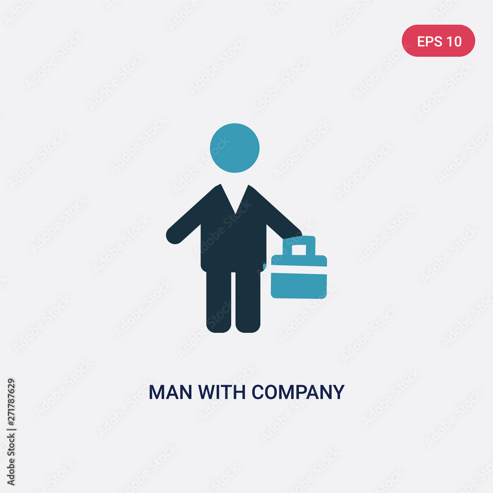 Poster two color man with company vector icon from people concept. isolated blue man with company vector si