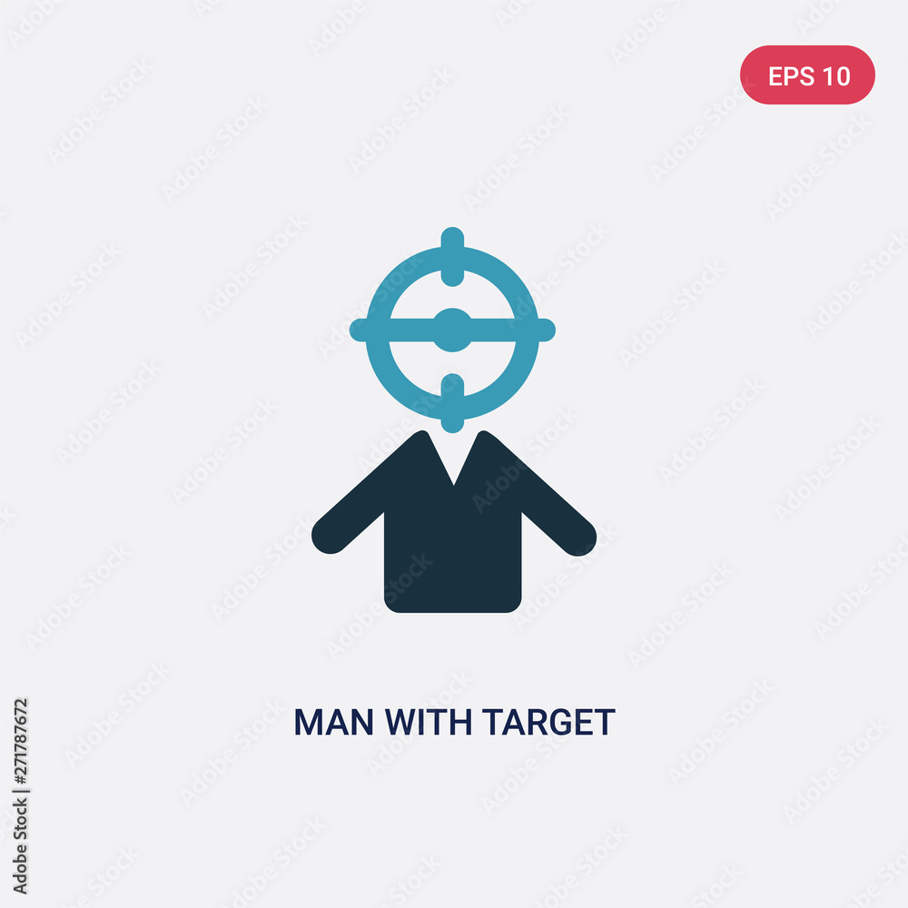 Poster two color man with target vector icon from people concept. isolated blue man with target vector sign