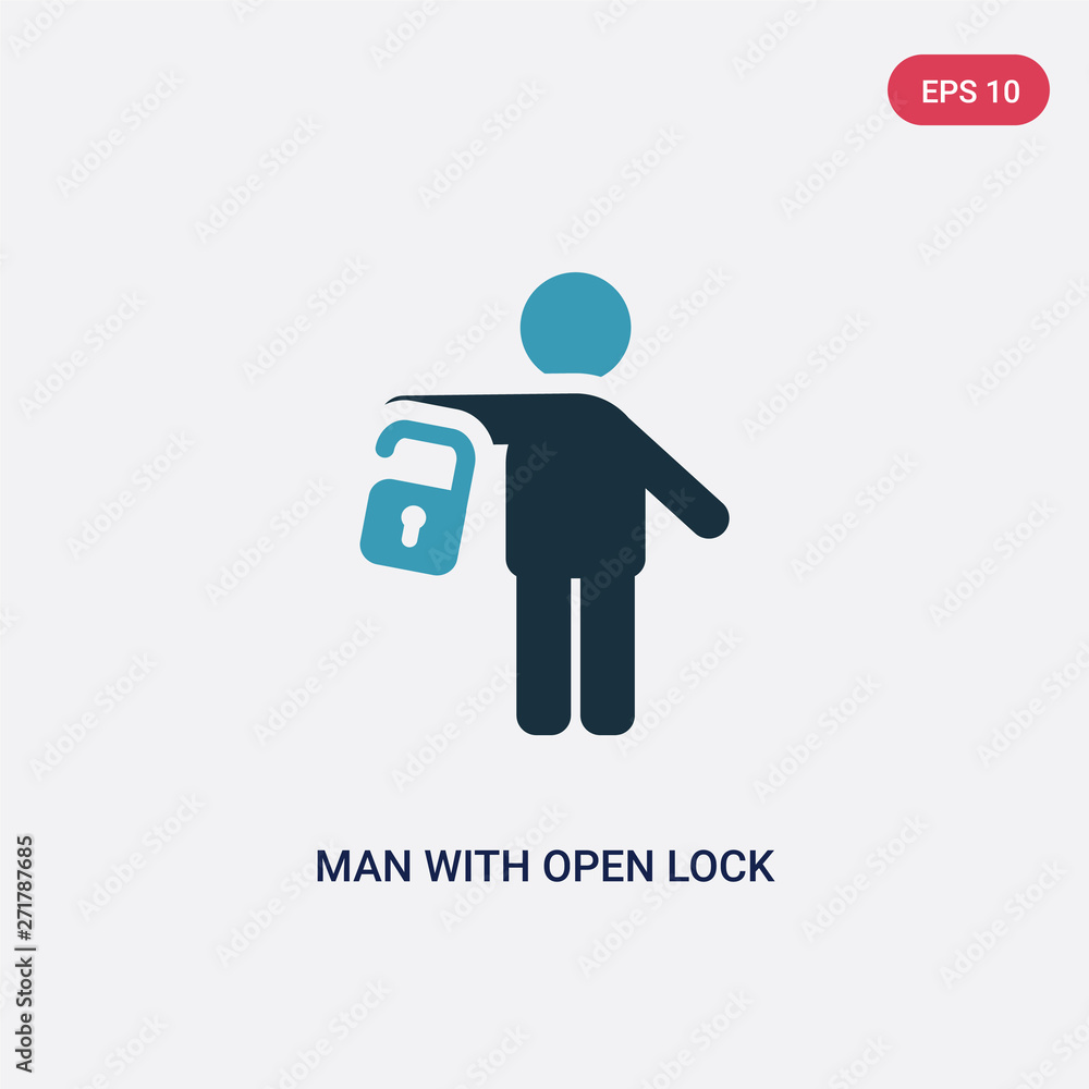 Poster two color man with open lock vector icon from people concept. isolated blue man with open lock vecto