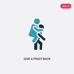 two color give a piggy back ride vector icon from people concept. isolated blue give a piggy back ride vector sign symbol can be use for web, mobile and logo. eps 10