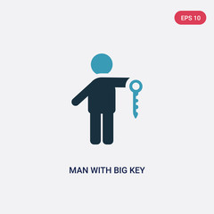 two color man with big key vector icon from people concept. isolated blue man with big key vector sign symbol can be use for web, mobile and logo. eps 10
