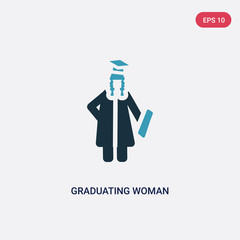 two color graduating woman vector icon from people concept. isolated blue graduating woman vector sign symbol can be use for web, mobile and logo. eps 10