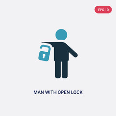 two color man with open lock vector icon from people concept. isolated blue man with open lock vector sign symbol can be use for web, mobile and logo. eps 10