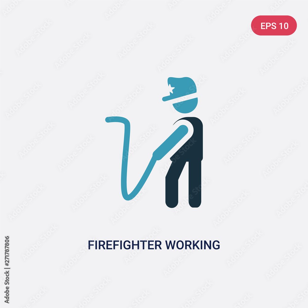 Poster two color firefighter working vector icon from people concept. isolated blue firefighter working vec