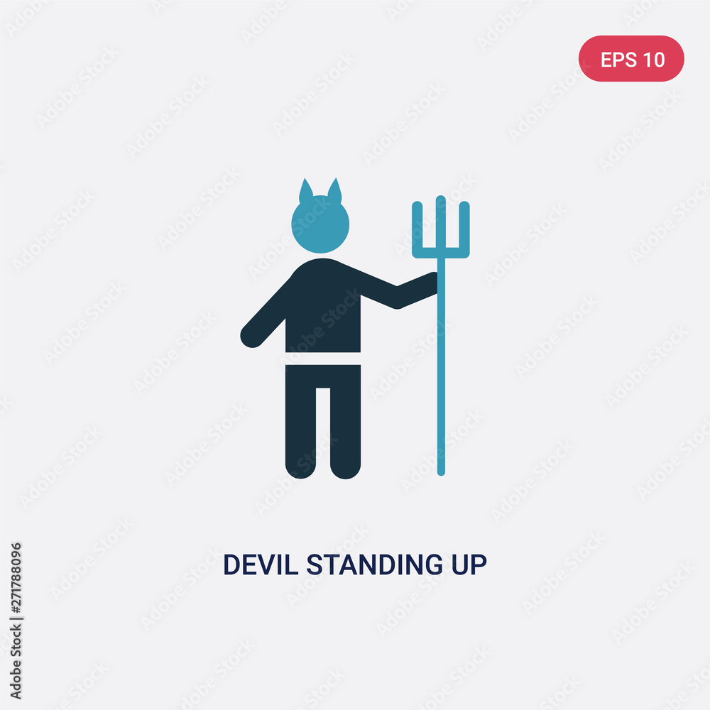 Poster two color devil standing up vector icon from people concept. isolated blue devil standing up vector 