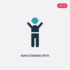 two color man standing with arms up vector icon from people concept. isolated blue man standing with arms up vector sign symbol can be use for web, mobile and logo. eps 10