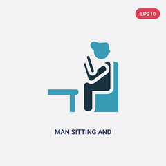 two color man sitting and reading book vector icon from people concept. isolated blue man sitting and reading book vector sign symbol can be use for web, mobile and logo. eps 10