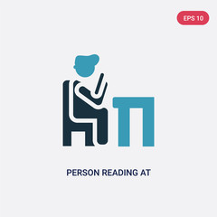 two color person reading at the office vector icon from people concept. isolated blue person reading at the office vector sign symbol can be use for web, mobile and logo. eps 10