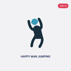 two color happy man jumping vector icon from people concept. isolated blue happy man jumping vector sign symbol can be use for web, mobile and logo. eps 10