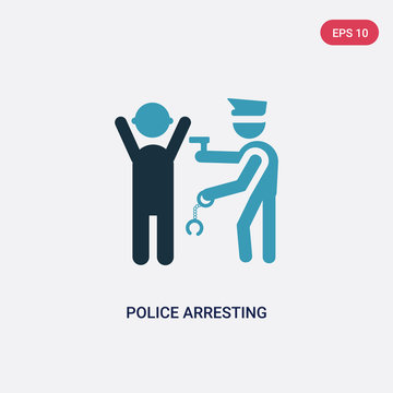 two color police arresting man vector icon from people concept. isolated blue police arresting man vector sign symbol can be use for web, mobile and logo. eps 10