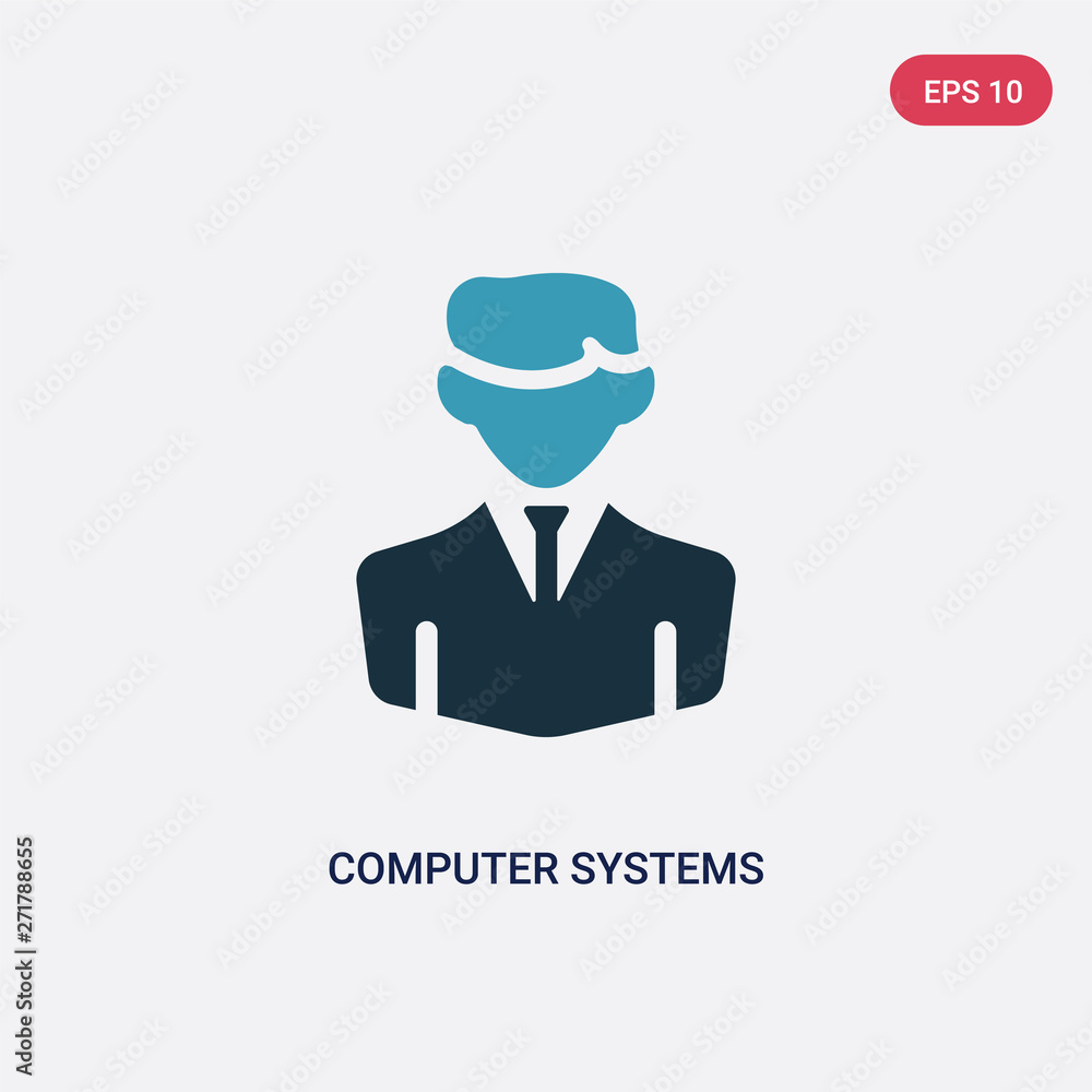 Poster two color computer systems analyst vector icon from professions concept. isolated blue computer syst